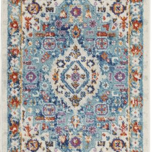 2?x 8?Ivory and Blue Floral Motifs Runner Rug