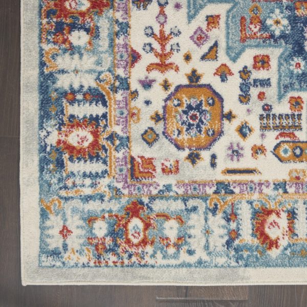 2?x 8?Ivory and Blue Floral Motifs Runner Rug - Image 2