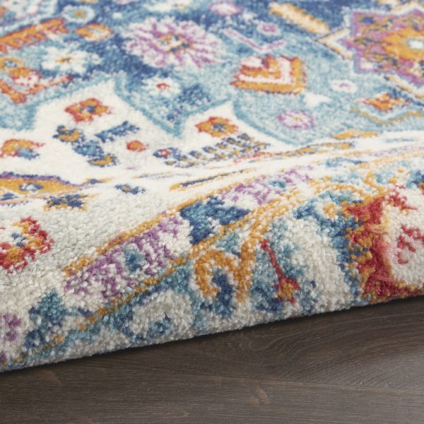 2?x 8?Ivory and Blue Floral Motifs Runner Rug - Image 3