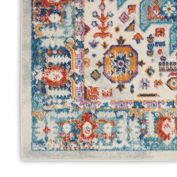 2?x 8?Ivory and Blue Floral Motifs Runner Rug - Image 5