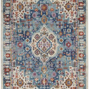 4?x 6?Ivory and Blue Floral Motifs Area Rug