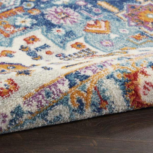 5?x 7?Ivory and Blue Floral Motifs Area Rug - Image 2