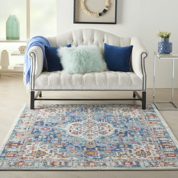 5?x 7?Ivory and Blue Floral Motifs Area Rug - Image 3