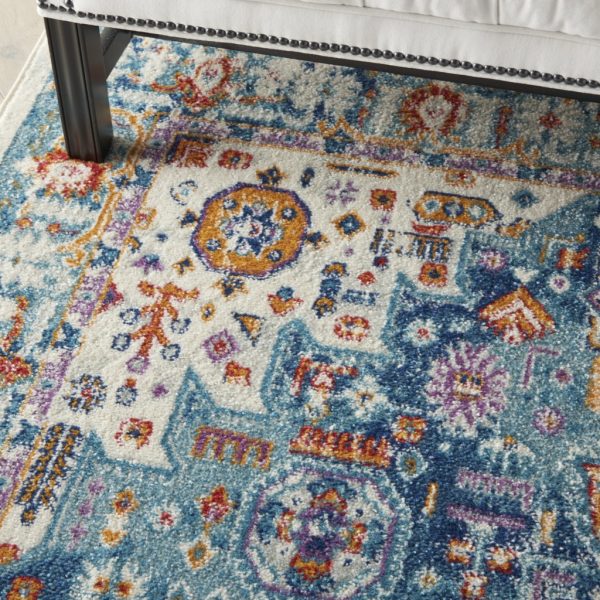 5?x 7?Ivory and Blue Floral Motifs Area Rug - Image 4