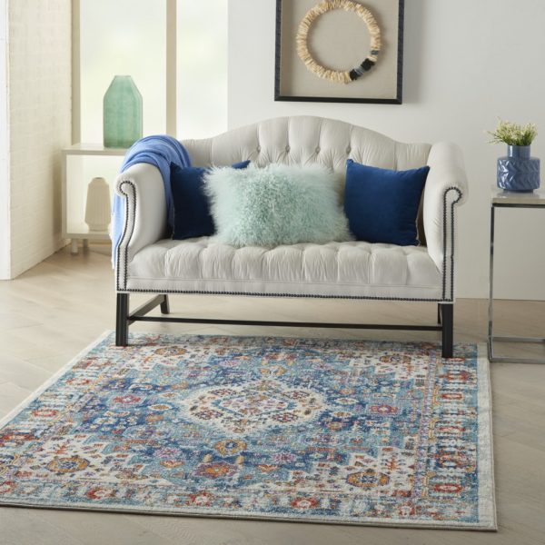 5?x 7?Ivory and Blue Floral Motifs Area Rug - Image 5