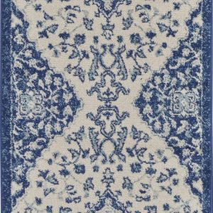 2?x 8?Ivory and Blue Medallion Runner Rug
