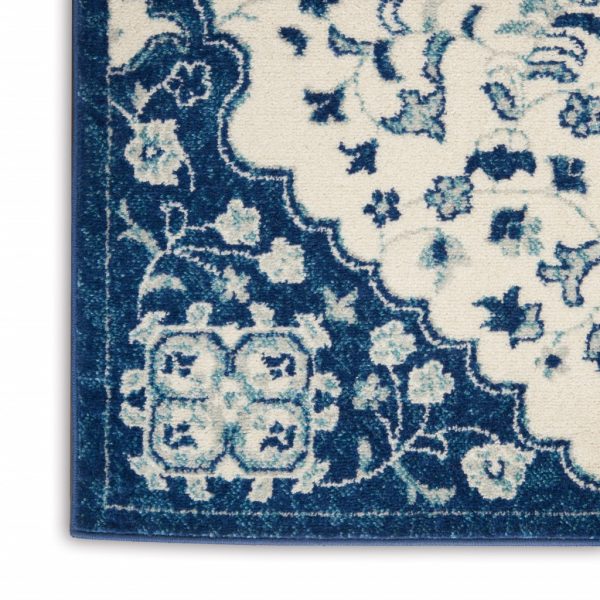 2?x 8?Ivory and Blue Medallion Runner Rug - Image 5