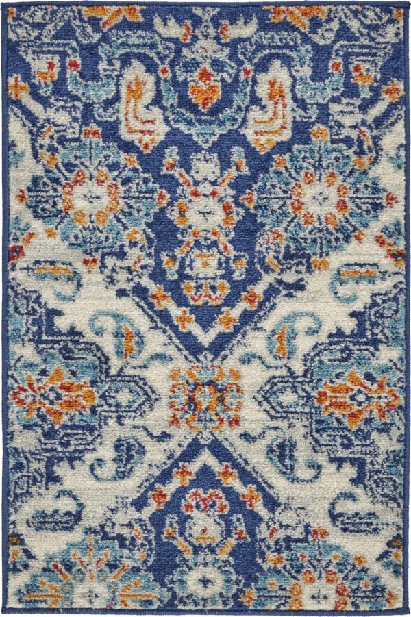 2?x 3?Blue and Ivory Persian Patterns Scatter Rug