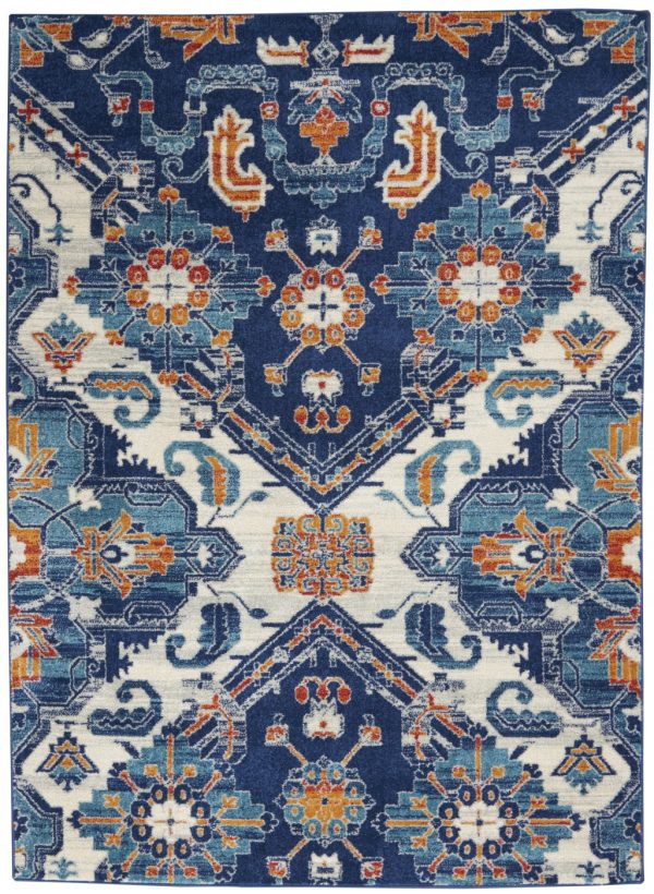5?x 7?Blue and Ivory Persian Patterns Area Rug