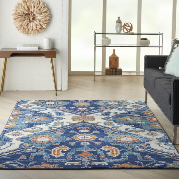 5?x 7?Blue and Ivory Persian Patterns Area Rug - Image 4
