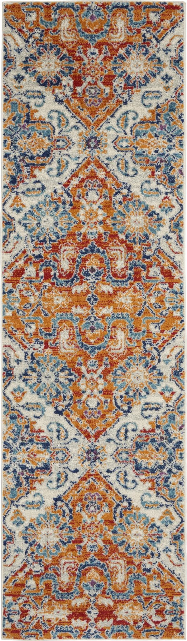 2?x 8?Ivory and Gold Floral Motif Runner Rug