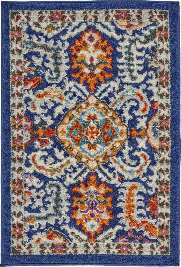 2?x 3?Blue and Gold Intricate Scatter Rug