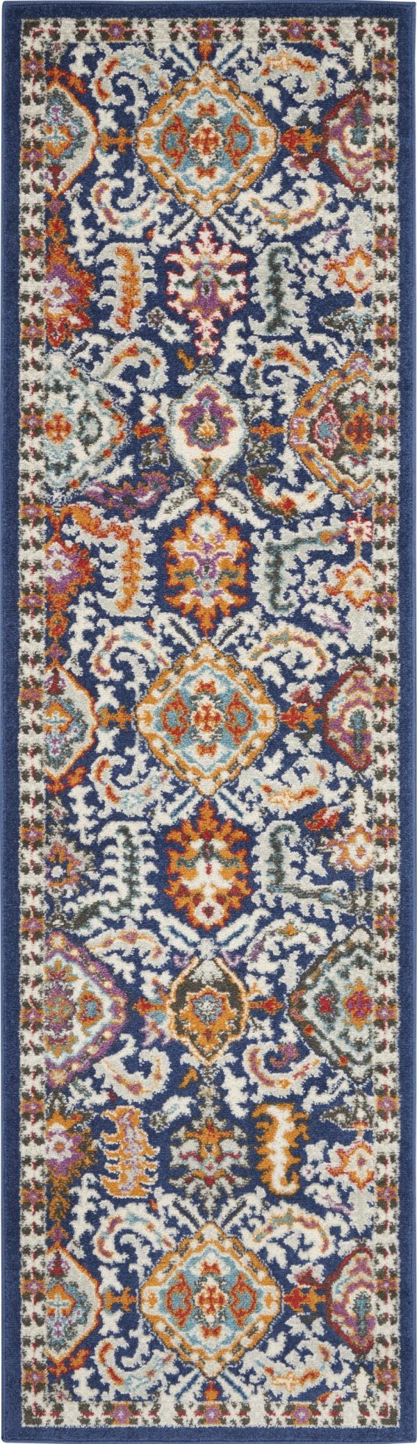 2?x 8?Blue and Gold Intricate Runner Rug