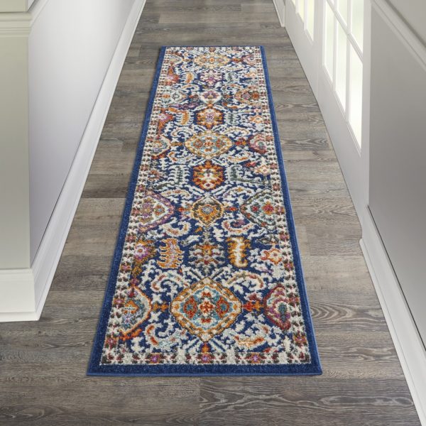 2?x 8?Blue and Gold Intricate Runner Rug - Image 4