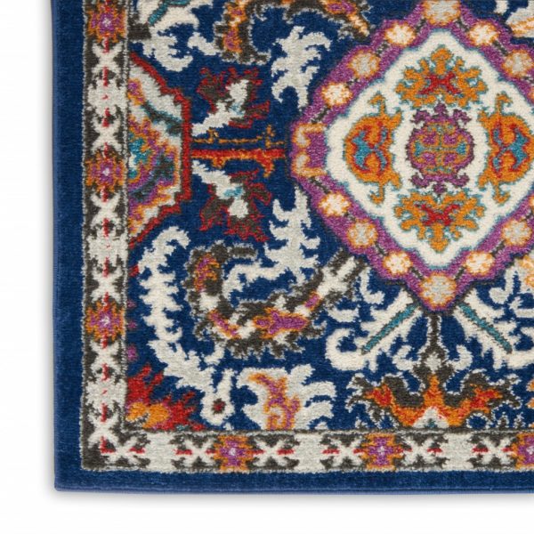 2?x 8?Blue and Gold Intricate Runner Rug - Image 5