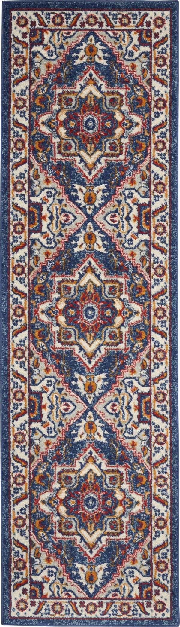 2?x 8?Blue and Ruby Medallion Runner Rug