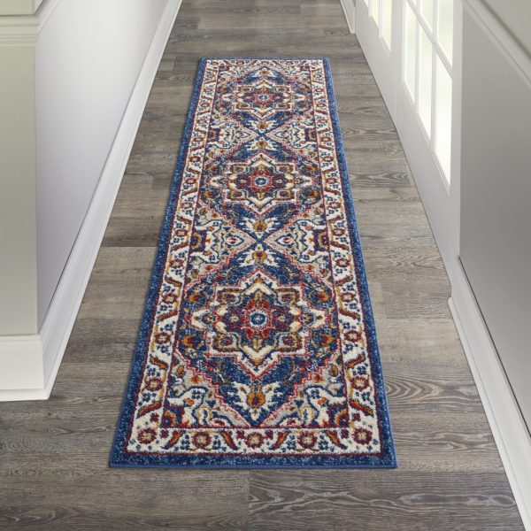 2?x 8?Blue and Ruby Medallion Runner Rug - Image 4