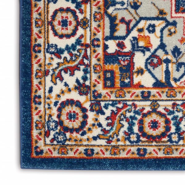 2?x 8?Blue and Ruby Medallion Runner Rug - Image 5