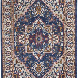 5?x 7?Blue and Ruby Medallion Area Rug