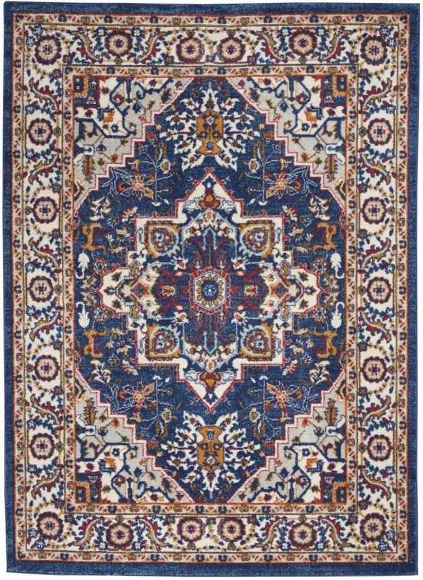 5?x 7?Blue and Ruby Medallion Area Rug