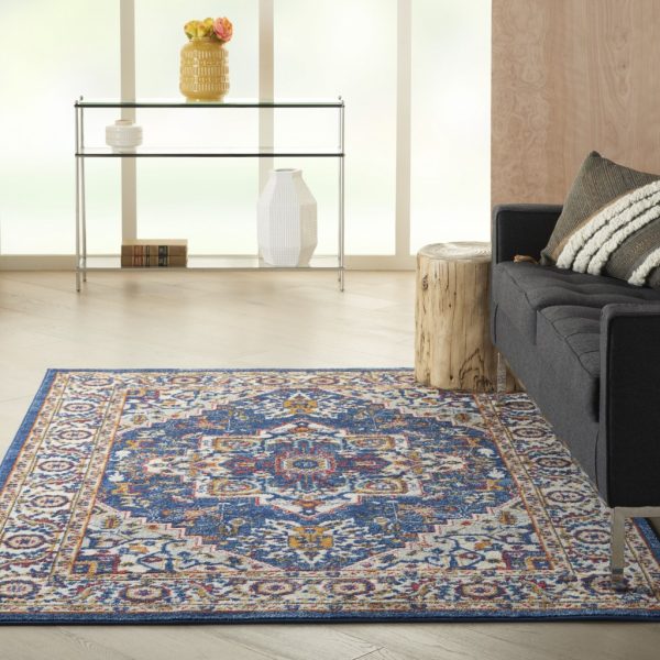 5?x 7?Blue and Ruby Medallion Area Rug - Image 4