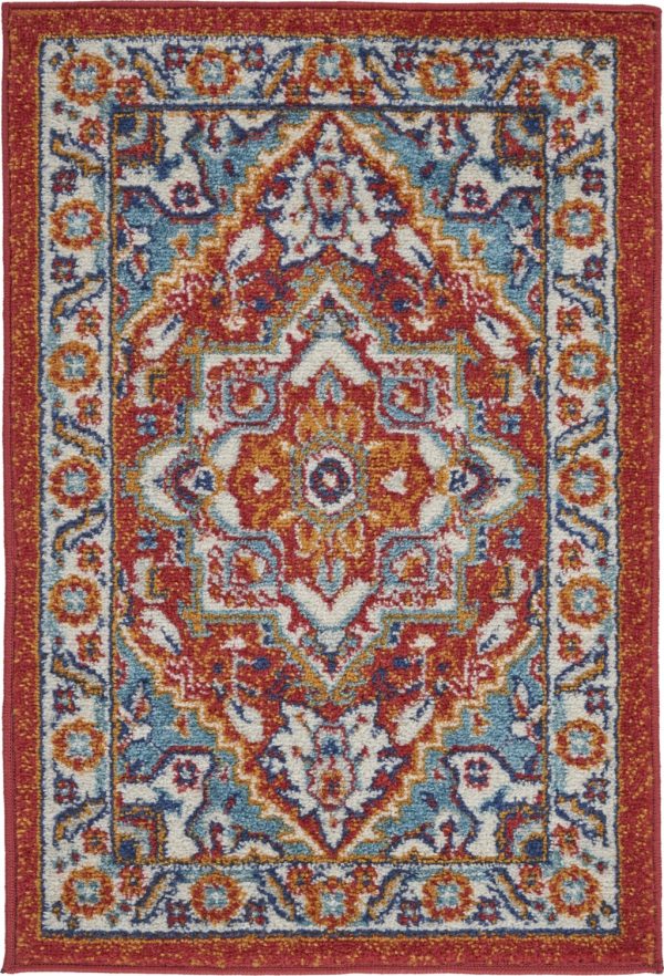 2?x 3?Red and Ivory Medallion Scatter Rug
