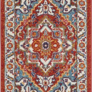 2?x 8?Red and Ivory Medallion Runner Rug