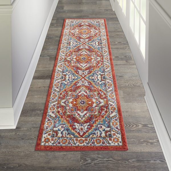 2?x 8?Red and Ivory Medallion Runner Rug - Image 4