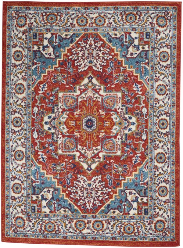 5?x 7?Red and Ivory Medallion Area Rug