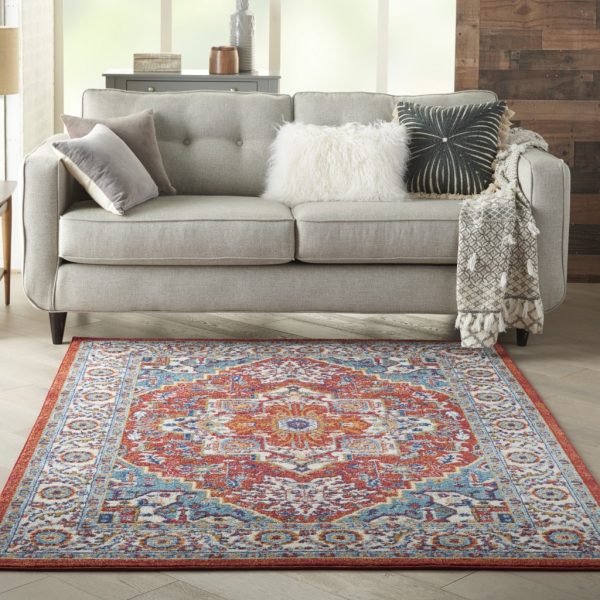 5?x 7?Red and Ivory Medallion Area Rug - Image 4