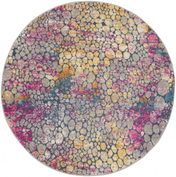 4?Round Yellow and Pink Coral Reef Area Rug