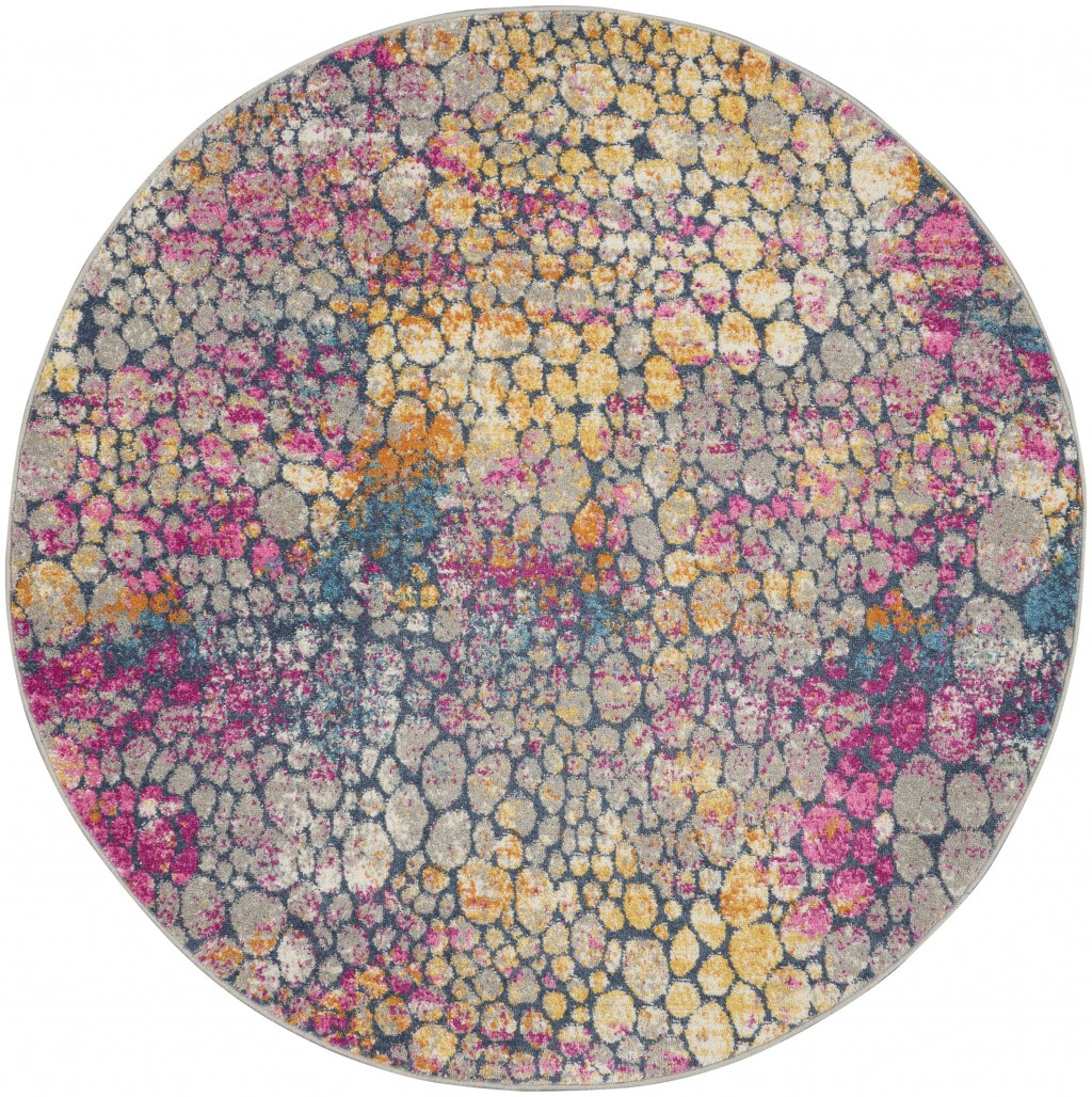 5?Round Yellow and Pink Coral Reef Area Rug