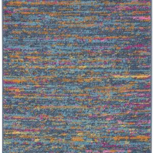 2?x 6?Blue Distressed Striations Runner Rug