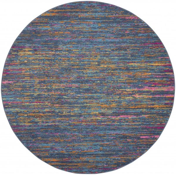 4?Round Blue Distressed Striations Area Rug