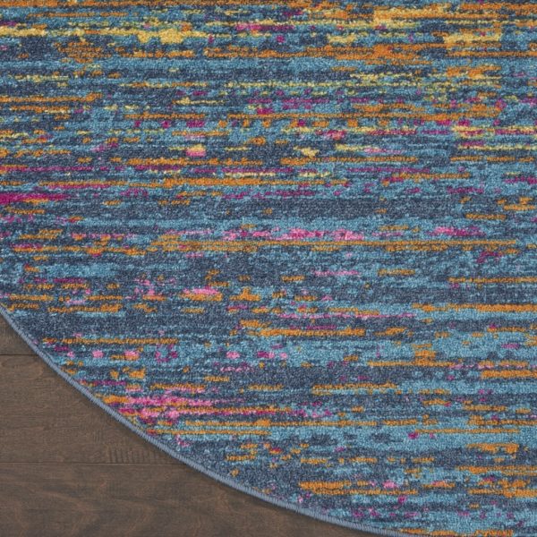 4?Round Blue Distressed Striations Area Rug - Image 2