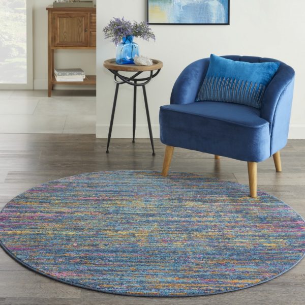 4?Round Blue Distressed Striations Area Rug - Image 4