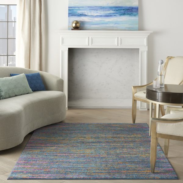 5?x 7?Blue Distressed Striations Area Rug - Image 4