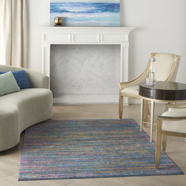 5?x 7?Blue Distressed Striations Area Rug - Image 5