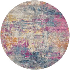 4?Round Ivory and Multi Abstract Area Rug
