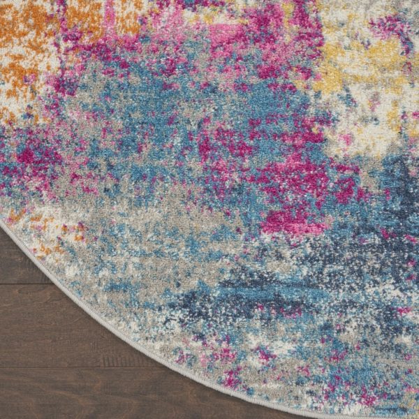 4?Round Ivory and Multi Abstract Area Rug - Image 2