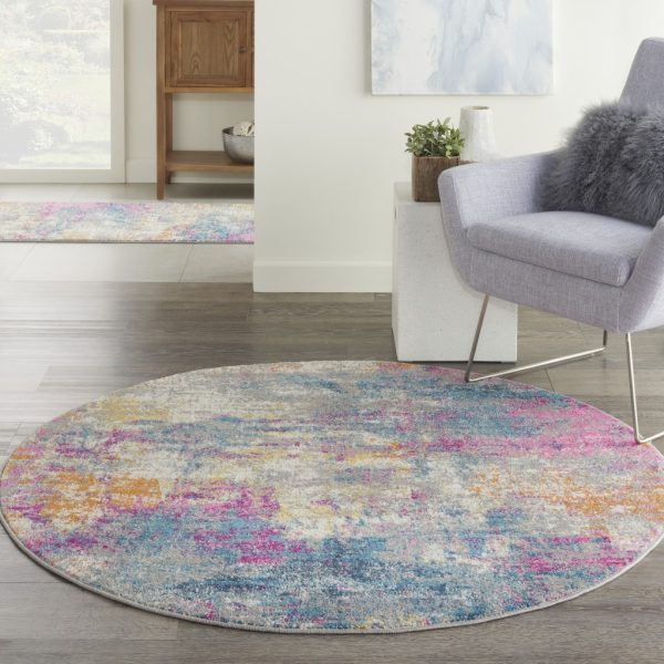 4?Round Ivory and Multi Abstract Area Rug - Image 4