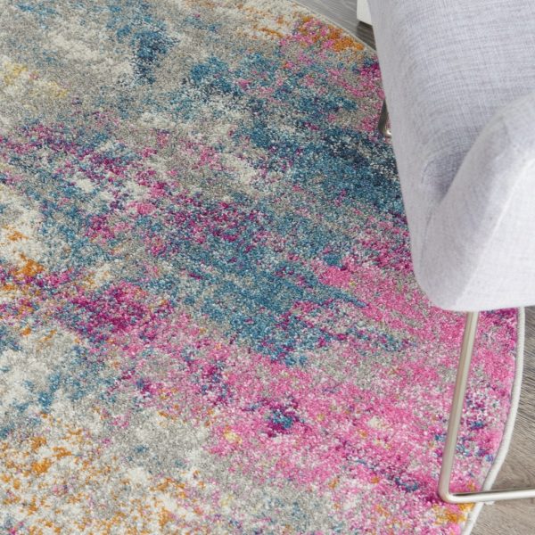 4?Round Ivory and Multi Abstract Area Rug - Image 5