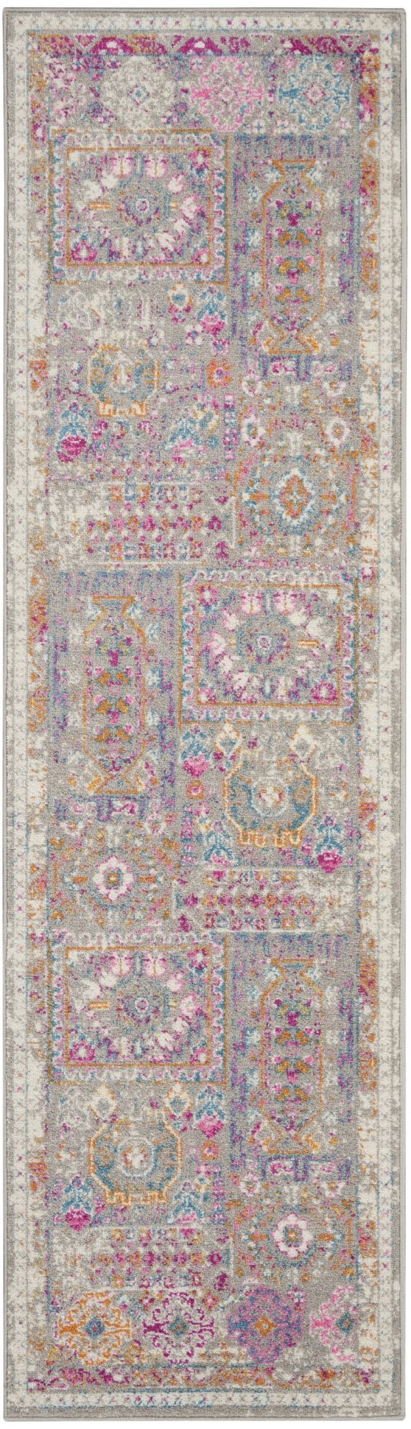 2?x 10?Gray Distressed Ornamental Runner Rug