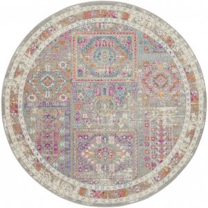 4?Round Gray Distressed Ornamental Area Rug