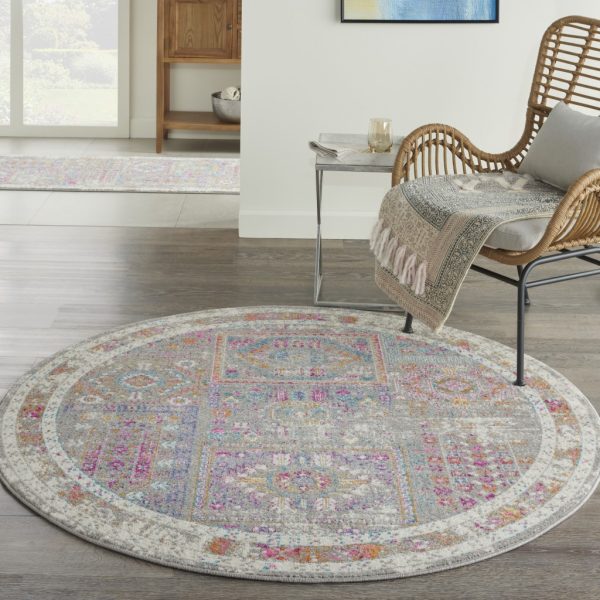 4?Round Gray Distressed Ornamental Area Rug - Image 4