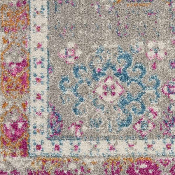 5?Round Gray Distressed Ornamental Area Rug - Image 5