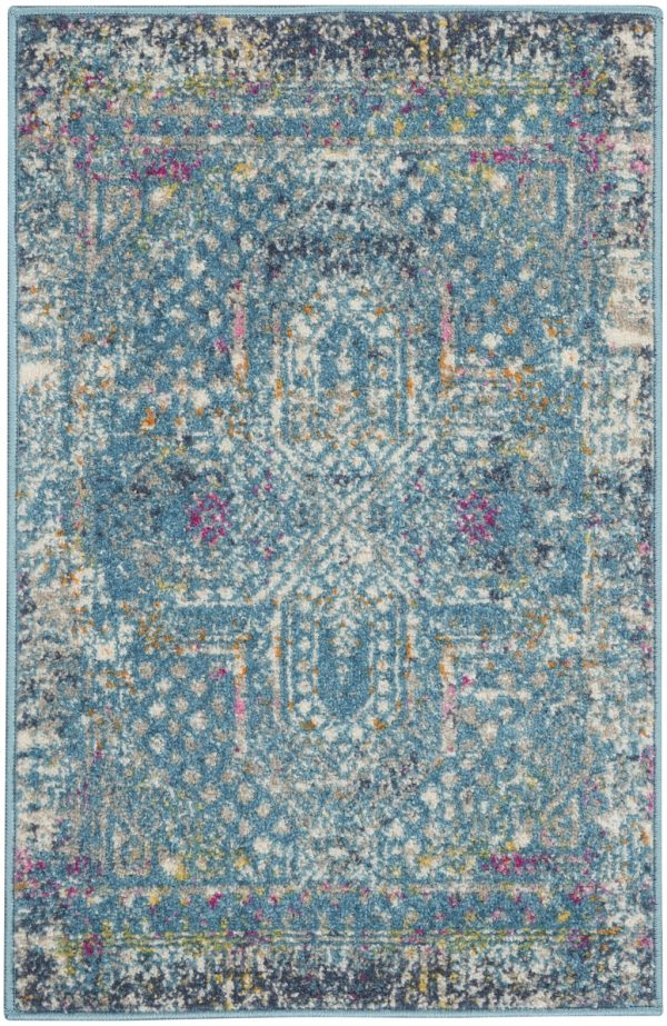 2?x 3?Blue Distressed Medallion Scatter Rug