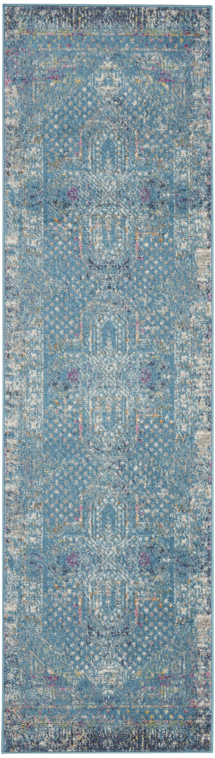 2?x 6?Blue Distressed Medallion Runner Rug