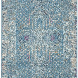 2?x 10?Blue Distressed Medallion Runner Rug