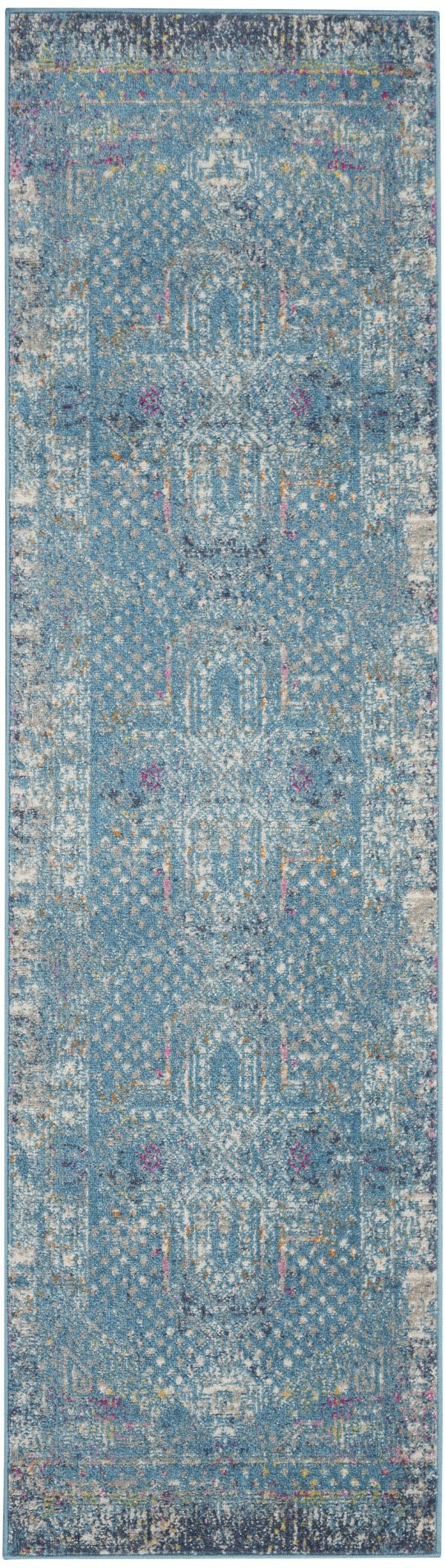 2?x 10?Blue Distressed Medallion Runner Rug